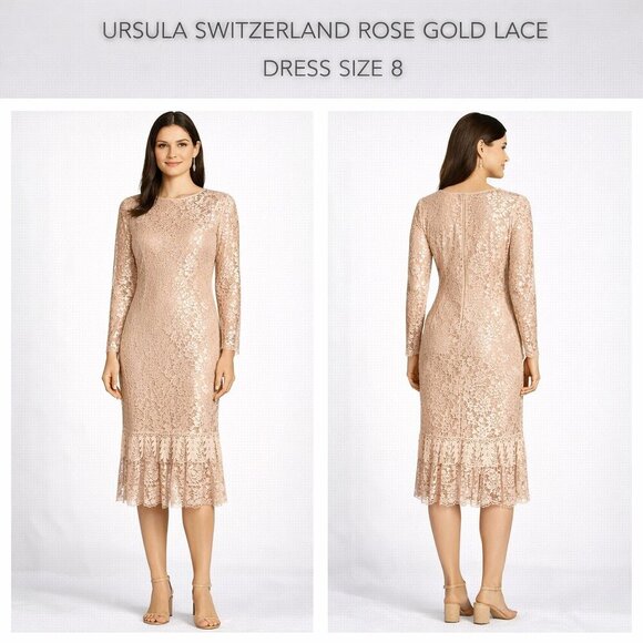 Ursula of Switzerland Dresses & Skirts - Ursula of Switzerland Lace Long Sleeve Dress in Rose Gold Size 8